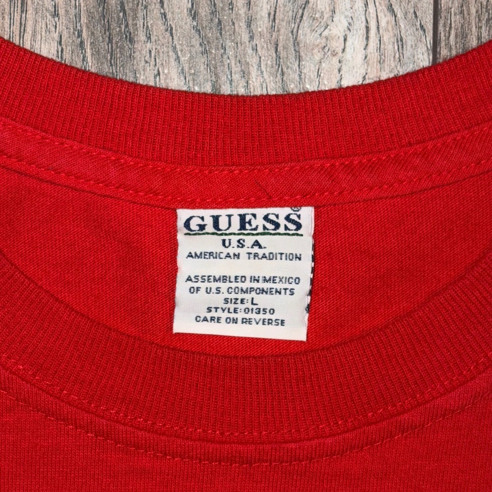 Vintage Guess USA World Leader Graphic T-Shirt Red Mens Large 01350 Racing Tee - Picture 4 of 6